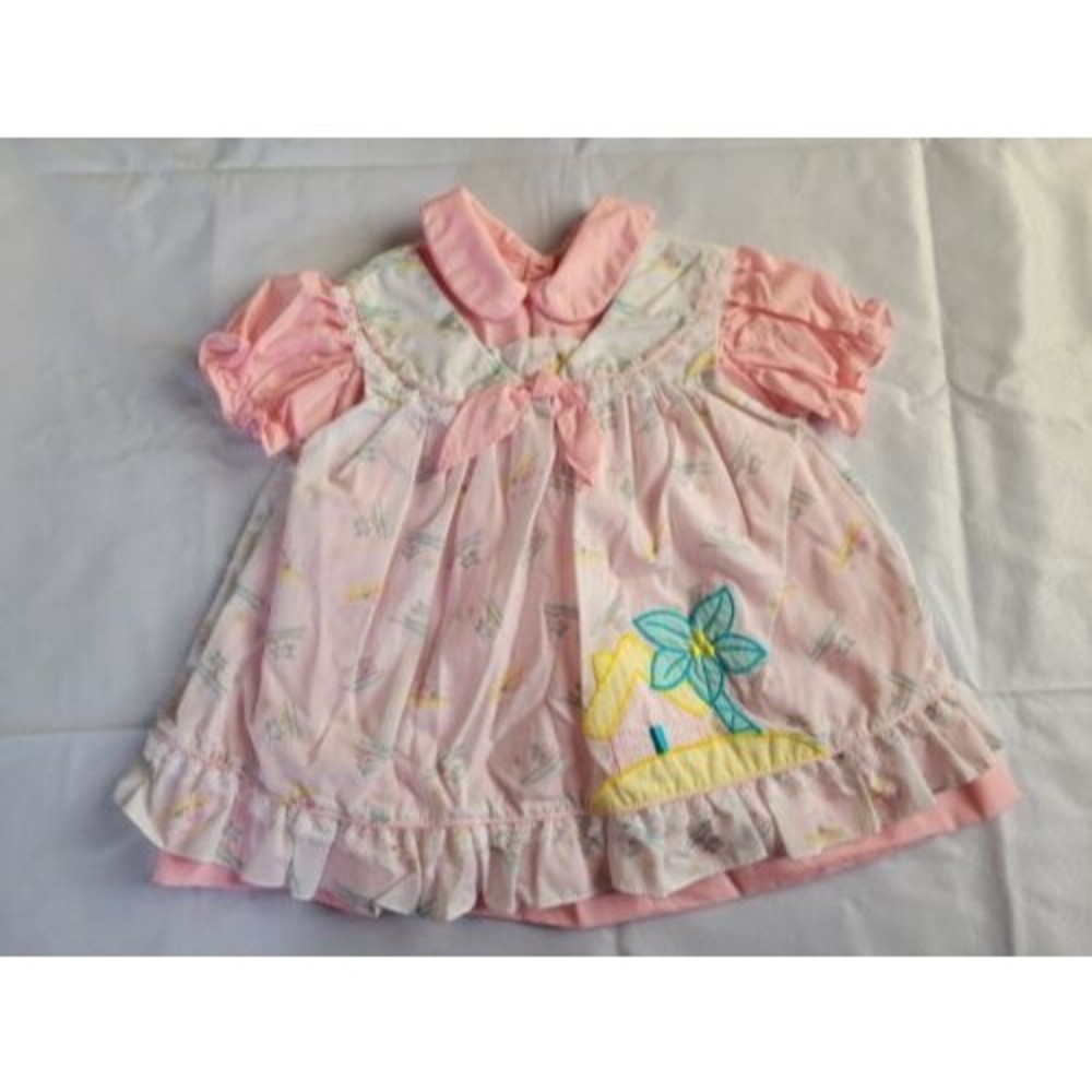 Vintage Mayfair Dress Girls sz 24 Months Easter Spring Nautical Boats Palm Tree